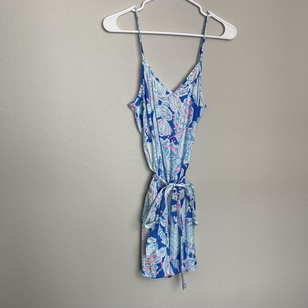 Lilly Pulitzer Romper Womens‎ XS Blue Floral Sleeveless Tie Waist